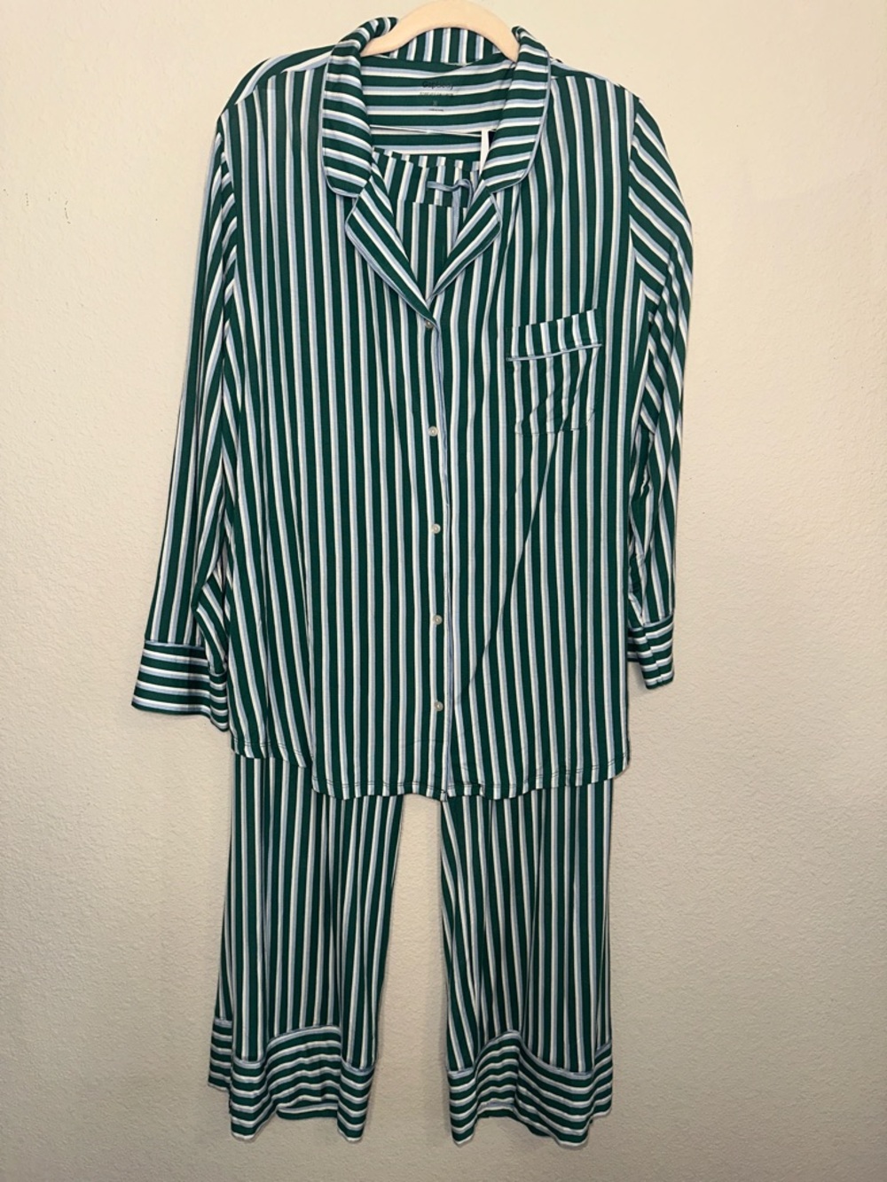 GAP Green and White Striped Pajama Set - Button-Up Top & Pants
